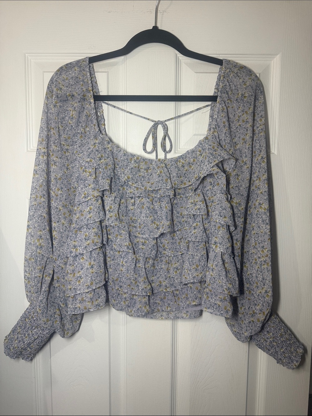 ASTR Lavender Floral Ruffle Blouse